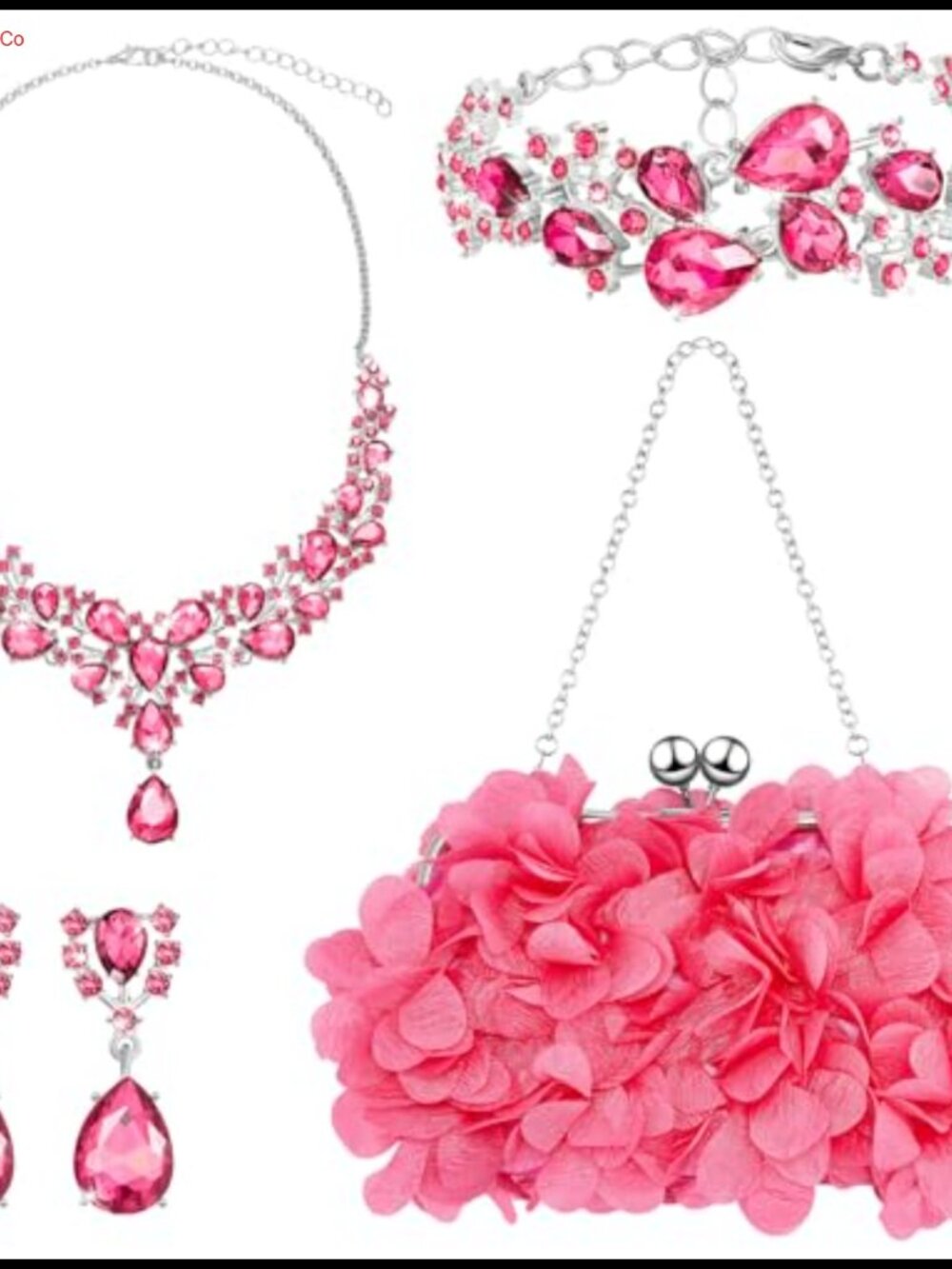 Rhinestone Clutch Jewelry Set with Detachable Strap Necklace Earrings Bracelet